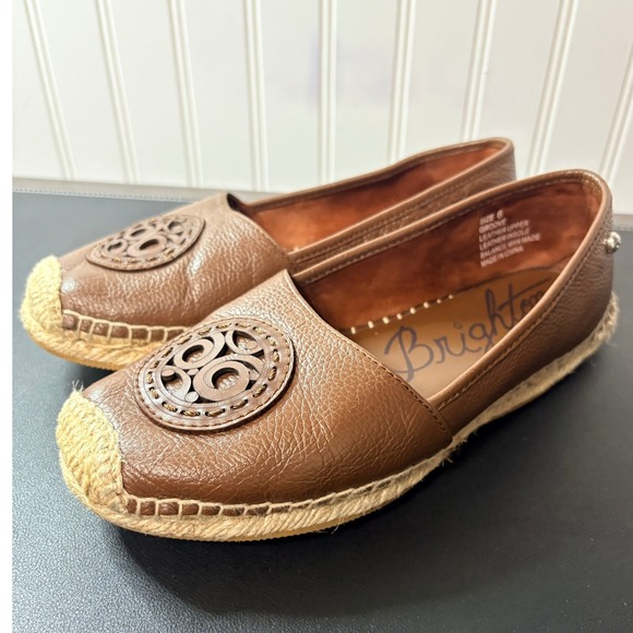Brighton Shoes - Brighton Groove Brown Pebbled Leather Espadrille Flats Medallion Slip On Shoes 6